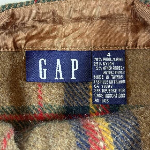 Vintage 90s GAP Wool Wrap Front Fringe Midi Plaid Blanket Skirt , Brown Wms 4 - Picture 10 of 12